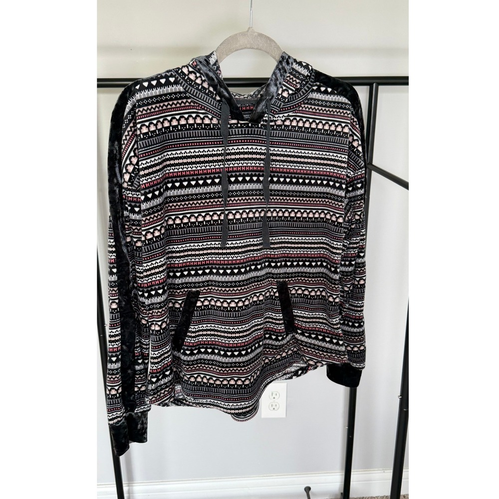 Simply Vera Vera Wang Velour Hoodie Women's M Black Geometric Stripe